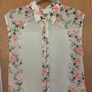 LELIS sheer sleeveless button down top